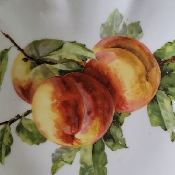 Antique RS Prussia Double Handle Scalloped Edge Porcelain Plate with Peaches - Picture 2 of 4